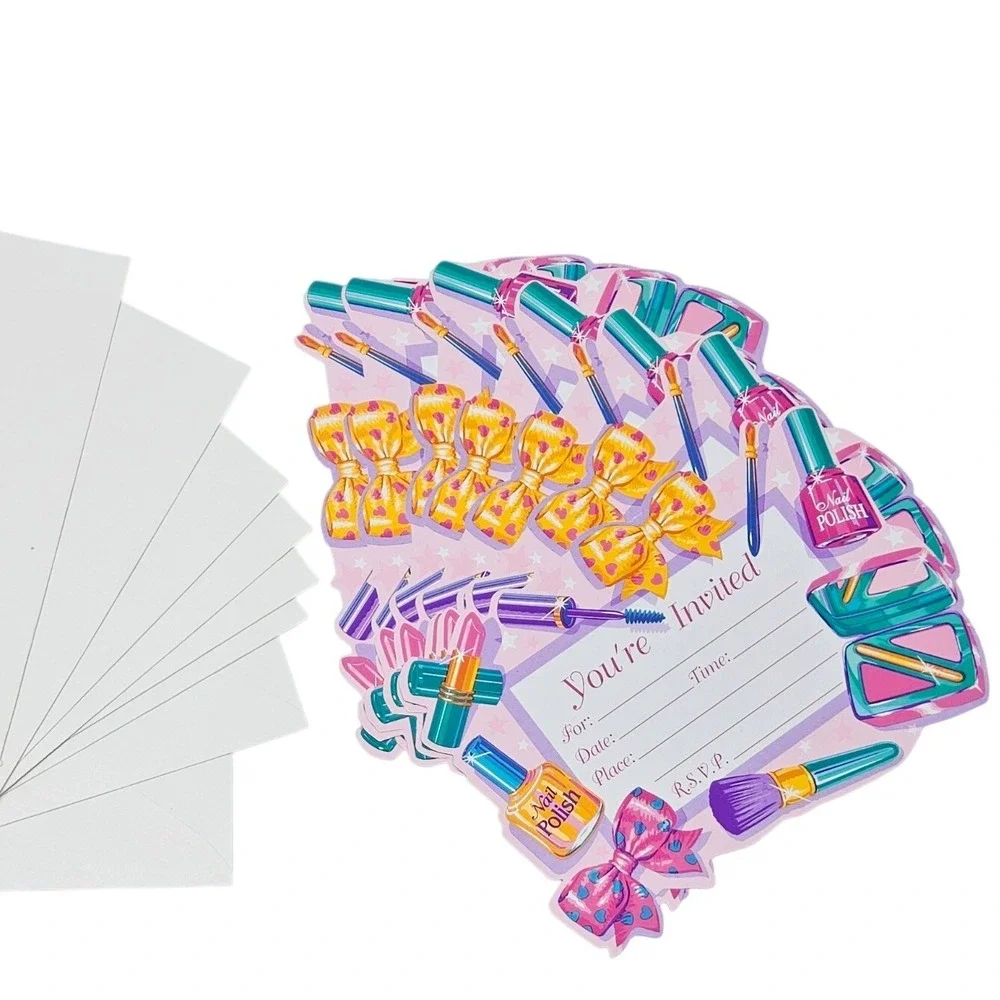 Trend Setters Makeup Party Supplies Set Kids Pink 90s Spa Theme Tablecovers Bags